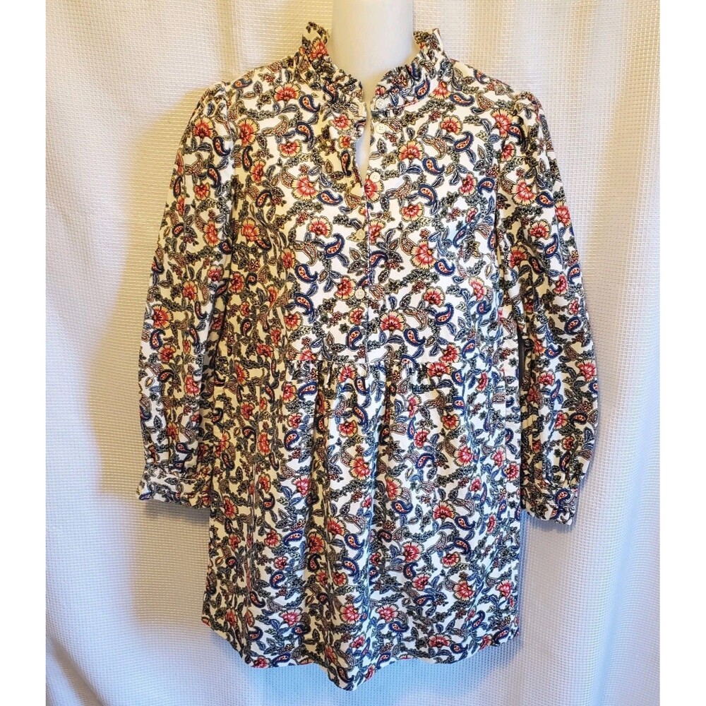 Boden Womens Sz 6P Corduroy Paisley Floral Mini Dress Ruffel Cuff Ruffel Collar